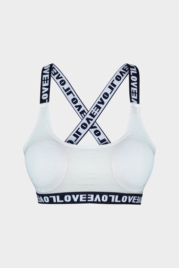 HNX White Love Elastic Cross Strap Sports Bra