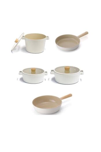 NEOFLAM Fika Cast Aluminum Pots and Pans Set with Glass Lid 8 Piece Set New