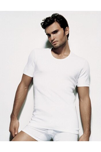 Çift Kaplan Men's White 3-Piece Ribbed Crew Neck T-shirt Undershirt 840