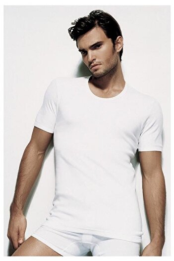 Çift Kaplan Men's White Ribbed Crew Neck Short Sleeve Undershirt 840 4 Pieces