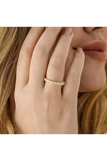 925KOLYE Gold Rengi Tamtur Yüzük 925 Ayar Gümüş