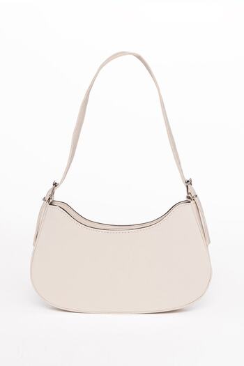 macharelbasic Women's Lined Cream Oval Baguette Bag with Eyelets