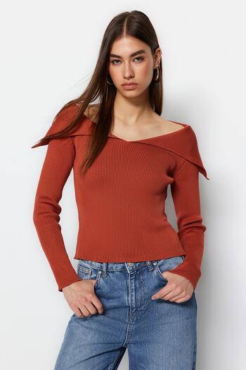 Trendyol Collection Sweter z kołnierzykiem Carmen Tile Knit - Twoaw22Kz0993