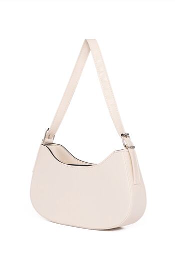 macharelbasic Women's Lined Cream Oval Baguette Bag with Eyelets