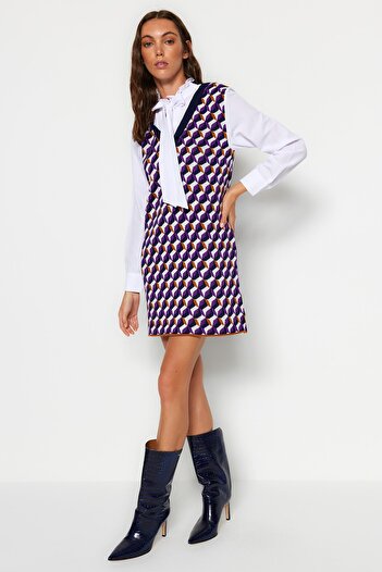 Trendyol Collection Fialové úpletové mini košilové šaty - Garni Detailed, Twoaw22Sv0122