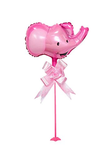 Kazanabil Elephant Figured Party Table Decoration Foil Balloon with Sticks Pink
