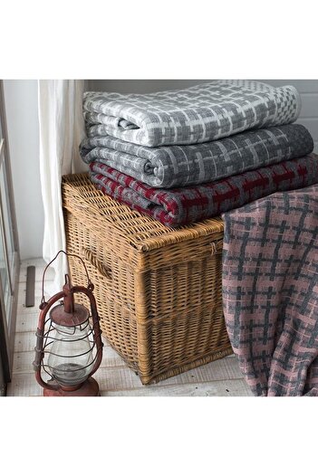 Betires Home Plaid Patterned Knitted Blanket Ecru - Gray