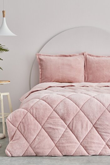 Sarah Anderson Cornelia Sherpa Çift Kişilik Comfort Set Pudra