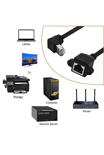 Alfais 4350 Rj45 Dişi Erkek Uzatma 0.5m Dirsek 90 Derece Panel Tipi Cat6 Montaj Kablosu