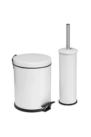 Zethome Set de baie dublu alb (coș de gunoi-perie de toaletă)