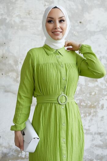 InStyle Φόρεμα Lilya Textured Belted - Oil Green