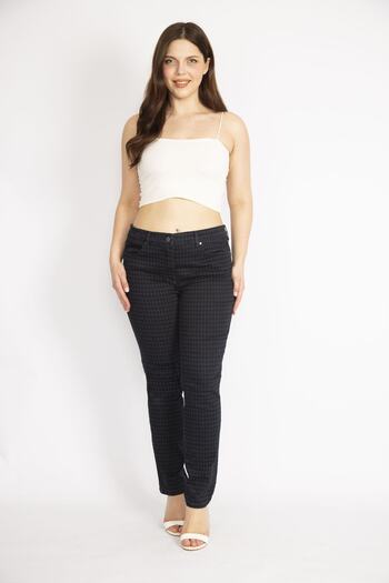 Şans Women's Black Plus Size Houndstooth Patterned Lycra Gabardine 5 Pocket Pants 65n36302