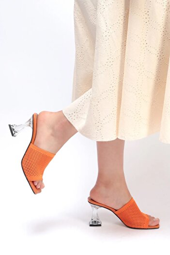 BOUIS Women's Orange Daily Comfortable Transparent Heeled Knitwear Evening Dress Slippers