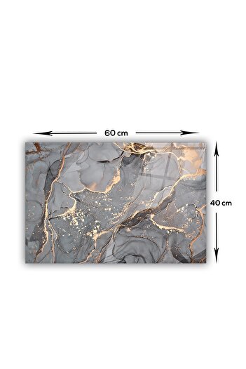 Decorita Cam Ocak Arkası Koruyucu | Gri Gold Mermer | 40cm X 60cm
