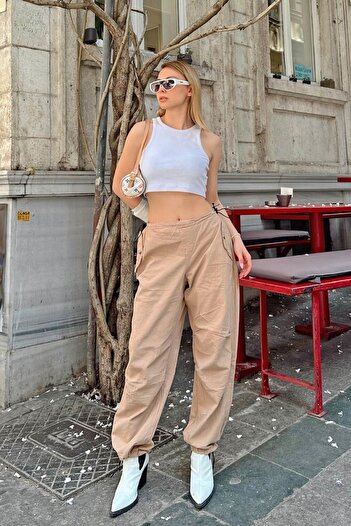 Swist Γυναικείο παντελόνι αλεξίπτωτο Mink Linia με ελαστικές τσέπες στη μέση