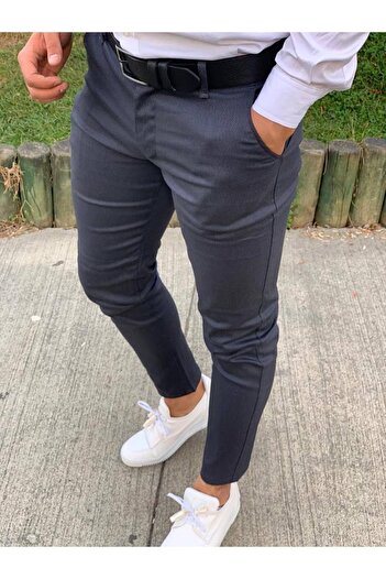 Ser Joven Men's Slim Fit Smoked Cotton Chino Trousers