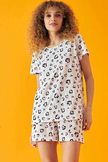 Siyah İnci Pink Heart Pattern Soft Touch Thin Knitted Shorts Set