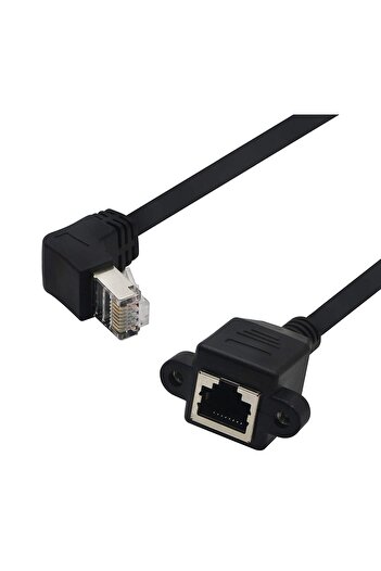 Alfais 4350 Rj45 Dişi Erkek Uzatma 0.5m Dirsek 90 Derece Panel Tipi Cat6 Montaj Kablosu