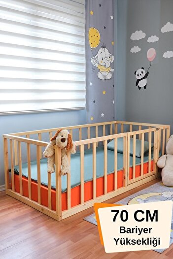 Loolpi Home Montessori Bebek Ve Çocuk Karyolası Unisex 70 Cm Bariyerli Ve Kapılı Ahşap Park Yatak