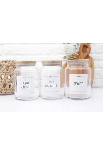 zezedesing Glass Turkish Coffee-filter Coffee-sugar Storage Jar with Bamboo Lid 890ml