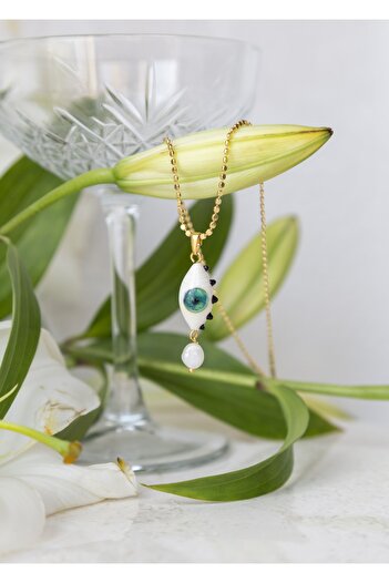 CHARMLUCKY Murano Eye Pearl Necklace