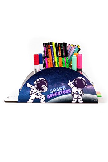 kutuTR Wooden Vip Planet Series Rainbow Ruled Desktop Pen Holder Organizer for Kids Assembled Boxed