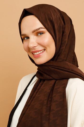 Mooncorn Bitter Brown Houndstooth Pattern Silky Jacquard Shawl