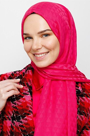 Mooncorn Fuşya Prizma Desen Pamuk Jakar Şal