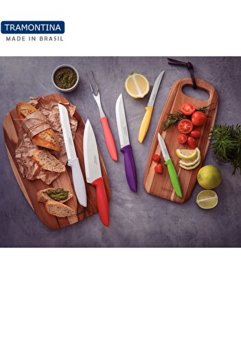 TRAMONTINA 6Pcs Red Laser Cut Steak and Fruit Knife - 22.5cm
