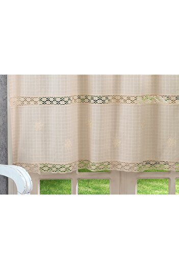 ÖDEL HOME Naturel Ara Dantelli Ve Uç Dantelli Perde