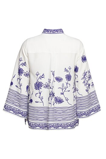 MİYORO Embroidery Pattern Motif Large Placket Large Size Women's Shirt