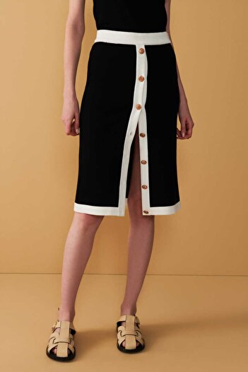 Mısırlı Black Front Button Knit Skirt
