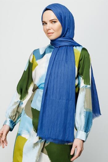 Mooncorn Indigo Pleated Bamboo Shawl