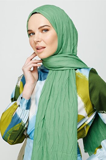 Mooncorn Water Green Pleated Bamboo Shawl