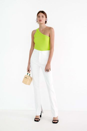Geppetto White Slit High Waist Slim Flare Jeans