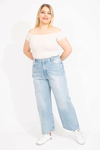 Şans Women's Plus Size Blue Wash Effect Jeans 65n35404