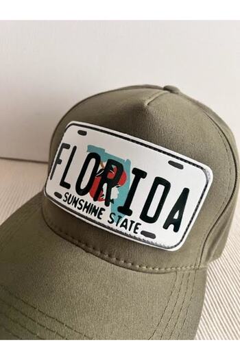 CosmoOutlet Florida Sunshine State Adjustable Unisex Khaki Hat with Removable Logo