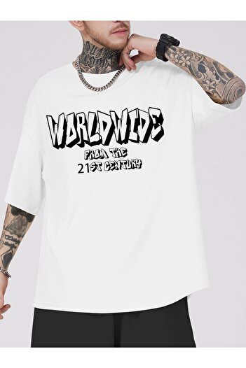 Mad&Calf Unisex Worldwide From The 21st Century Printed Oversize T-shirt