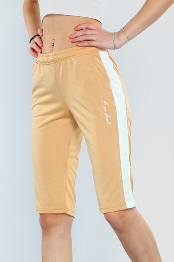GÜLSELİ Light Beige Women's Capri with Side Stripe Detail