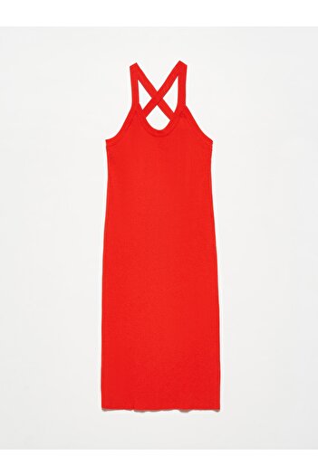 Dilvin 90151 Drop Front Knitwear Dress-red