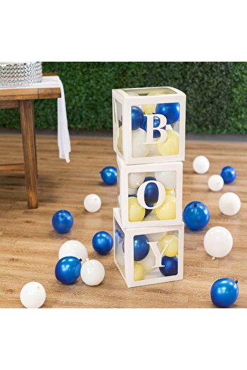 RÖNESANS PARTİ White Transparent Balloon Box with Boy Written 25X25 cm