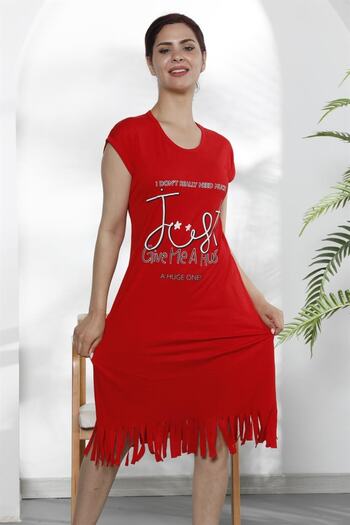 PIJAMASSTORE Just Give Me Printed Red Nightgown Dress