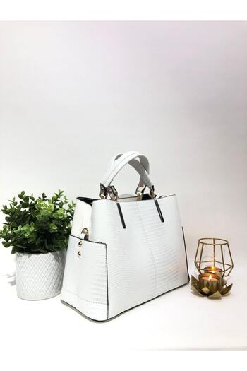 womenacs White Color Laser Cut Women's Bag Can Be Used in Hands and with Shoulder Strap