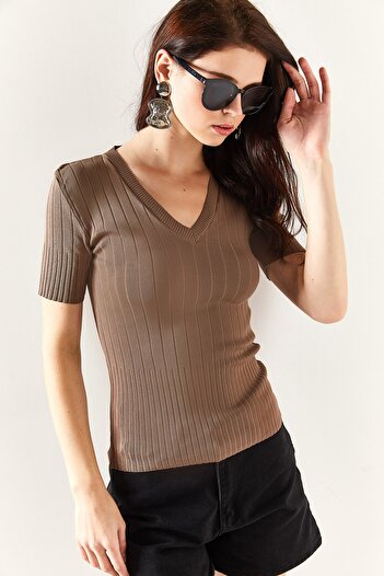 Olalook Women's Earth V-Neck Summer Knitwear Blouse BLZ-19000864