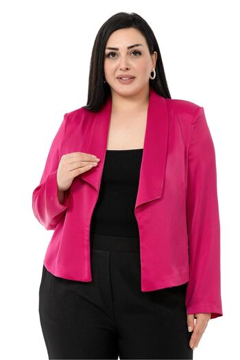 DISENTIS MODEST Γιακά Σάλι Plus Size Κοντό σατέν φούξια μπουφάν χωρίς επένδυση