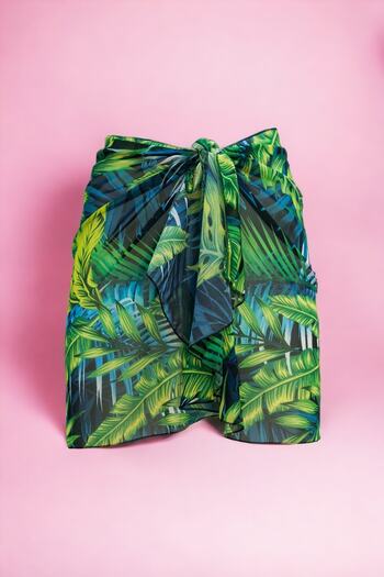 pistore Tropical Patterned Short Pareo Vibrant Green Colors Women's Beach Dress New Season