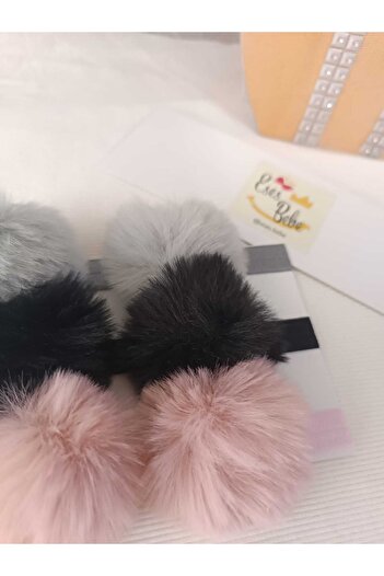 ESES BEBE Baby Kids 3-Piece Plush Pompom Bandana Set