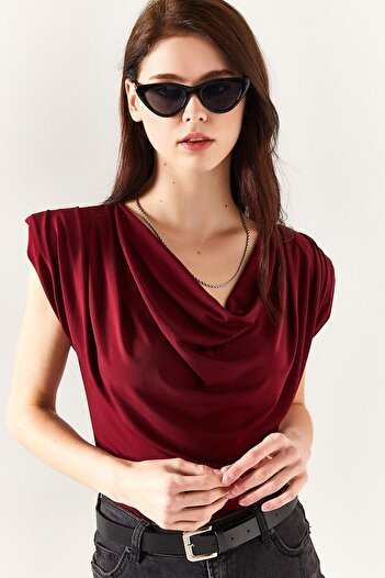 Olalook Γυναικεία Claret Red padded Loose μπλούζα με γιακά BLZ-19002217