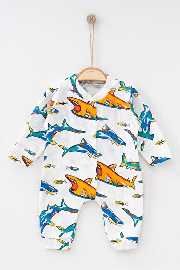 ADABEBEK 100% Cotton Ocean Themed Snap Jumpsuit
