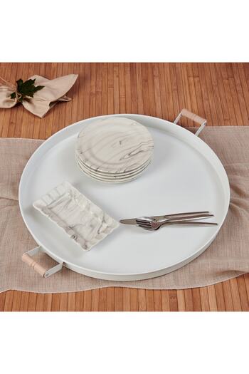 EVSTYLE Metal Village Tepsi - Beyaz - 51 cm